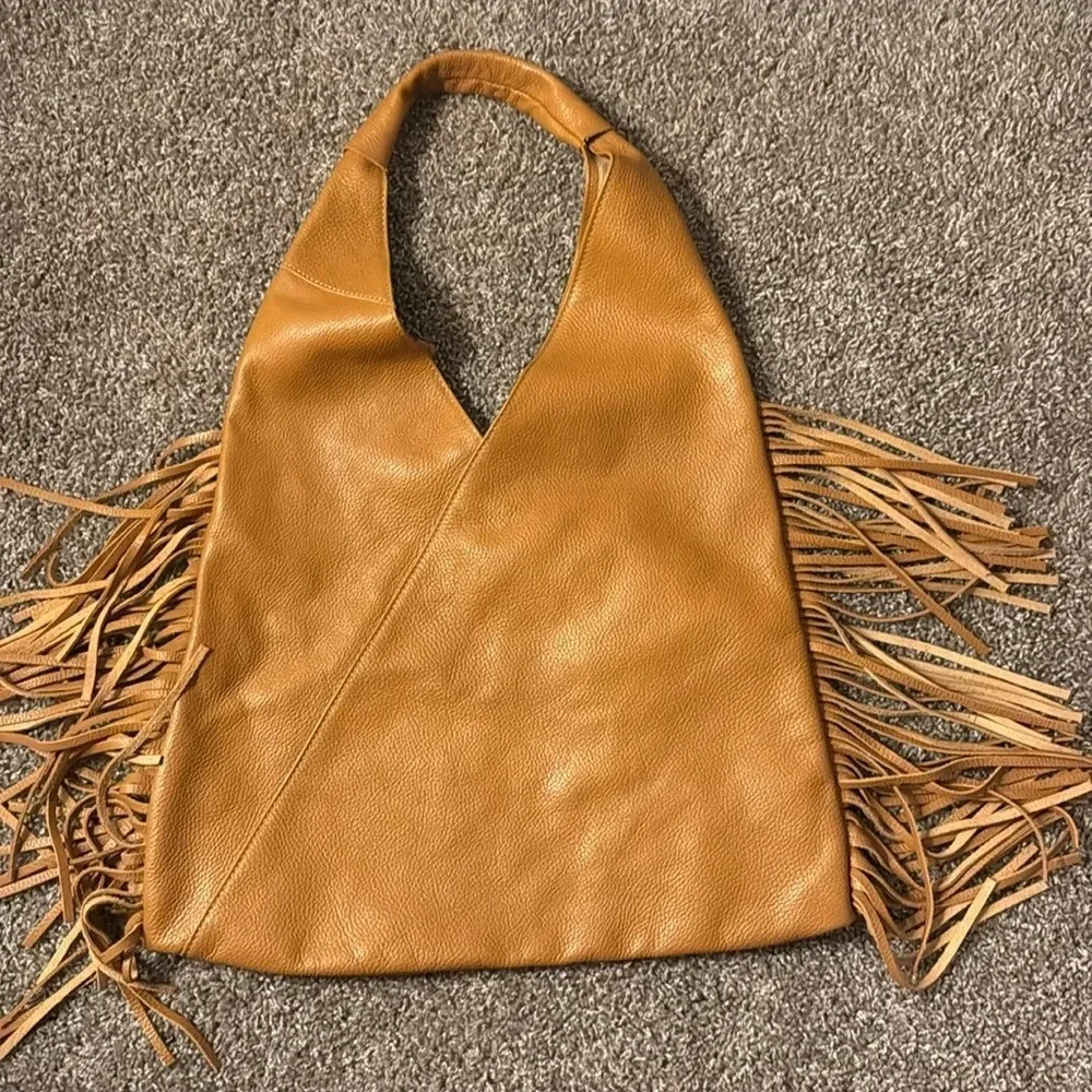 Genuine leather fringe leather hobo bag from Italy